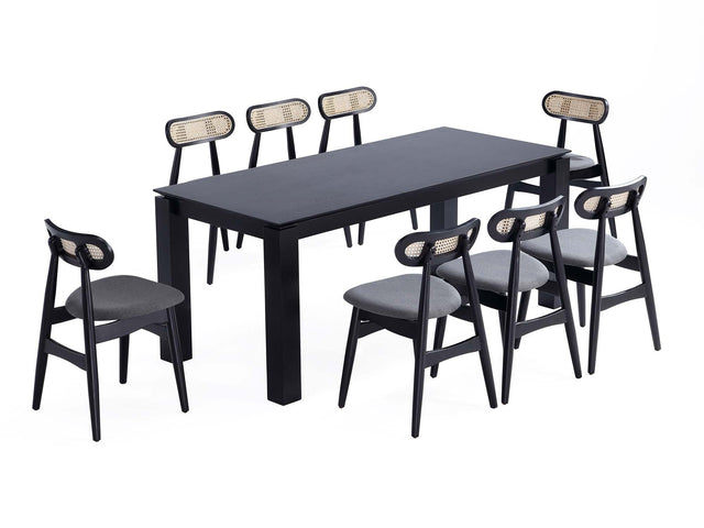 9-Piece Rockaway 70.86 Dining Set in Black with 8 Colbert Dining Chairs - Ornate Home