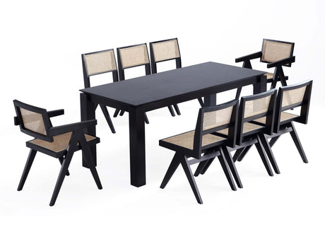 9-Piece Rockaway 70.86 Dining Set in Black with 8 Hamlet Side and Arm Chairs - Ornate Home