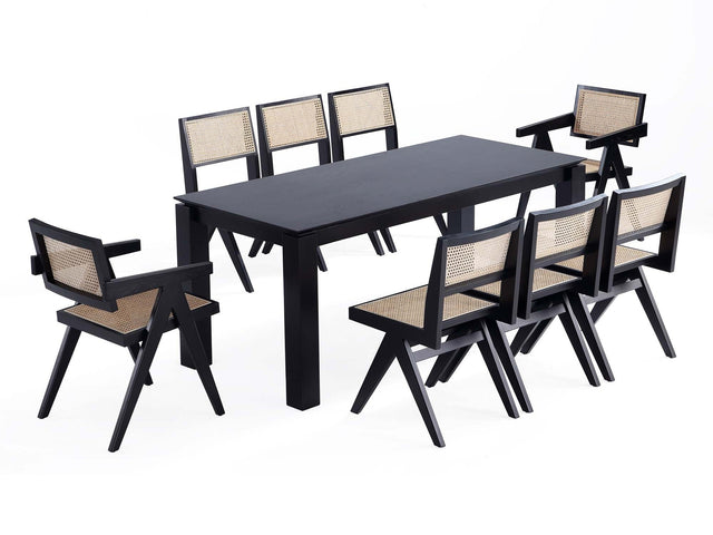 9-Piece Rockaway 70.86 Dining Set in Black with 8 Hamlet Side and Arm Chairs - Ornate Home