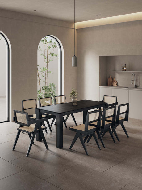 9-Piece Rockaway 70.86 Dining Set in Black with 8 Hamlet Side and Arm Chairs - Ornate Home