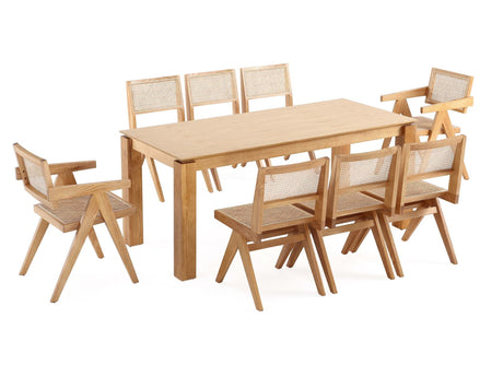 9-Piece Rockaway 70.86 Dining Set in Nature with 8 Hamlet Side and Arm Chairs - Ornate Home