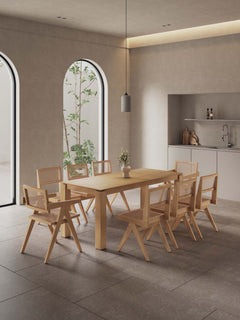 9-Piece Rockaway 70.86 Dining Set in Nature with 8 Hamlet Side and Arm Chairs - Ornate Home