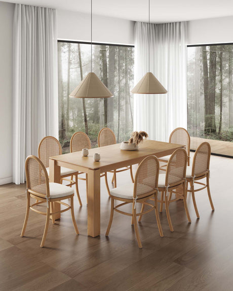9-Piece Rockaway 70.86 Dining Set in Nature with 8 Paragon 1.0 Dining Chairs - Ornate Home