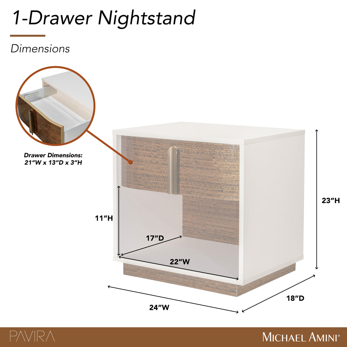Pavira Walnut 1-Drawer Nightstand with LED Lights