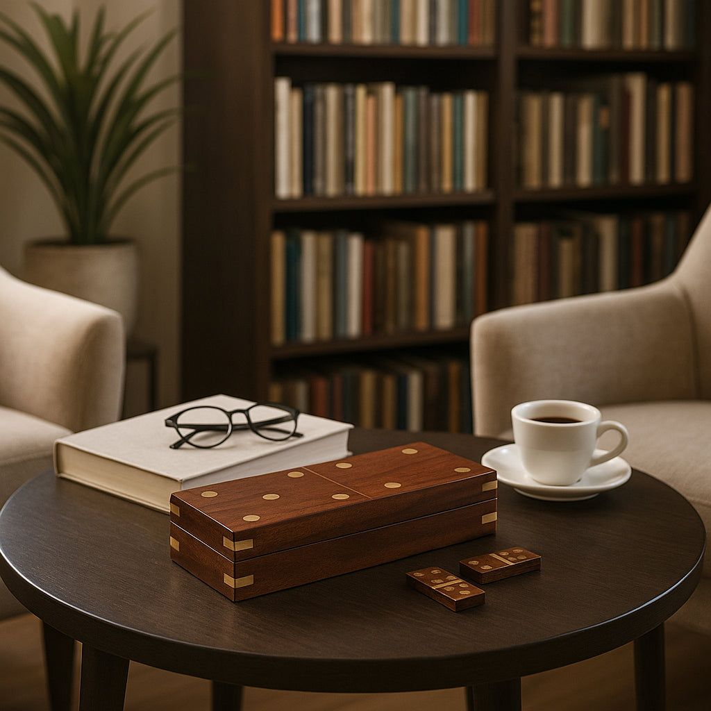 La Jolla Brown Wood Dominoes Box
