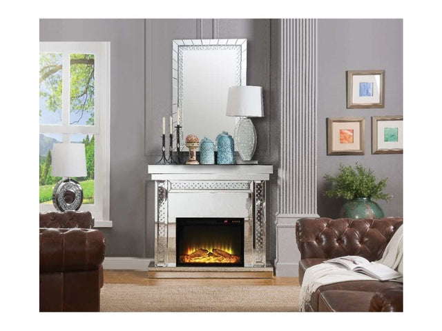 Nysa Mirrored & Faux Crystals Fireplace - Ornate Home