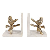 Zinfandel Gold/White Bird on Branch Marble Bookends (Set of 2)