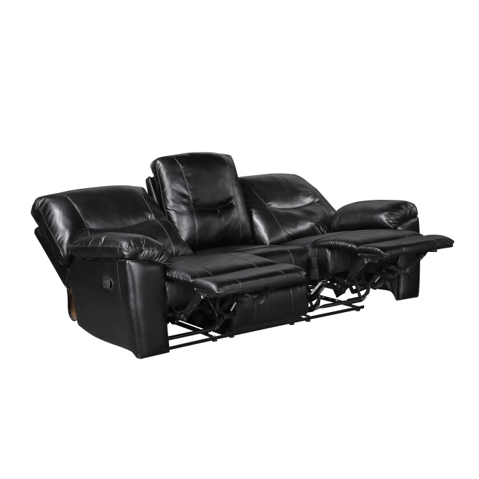 Maverick Black Double Reclining Sofa With Drop-down Cup Holders