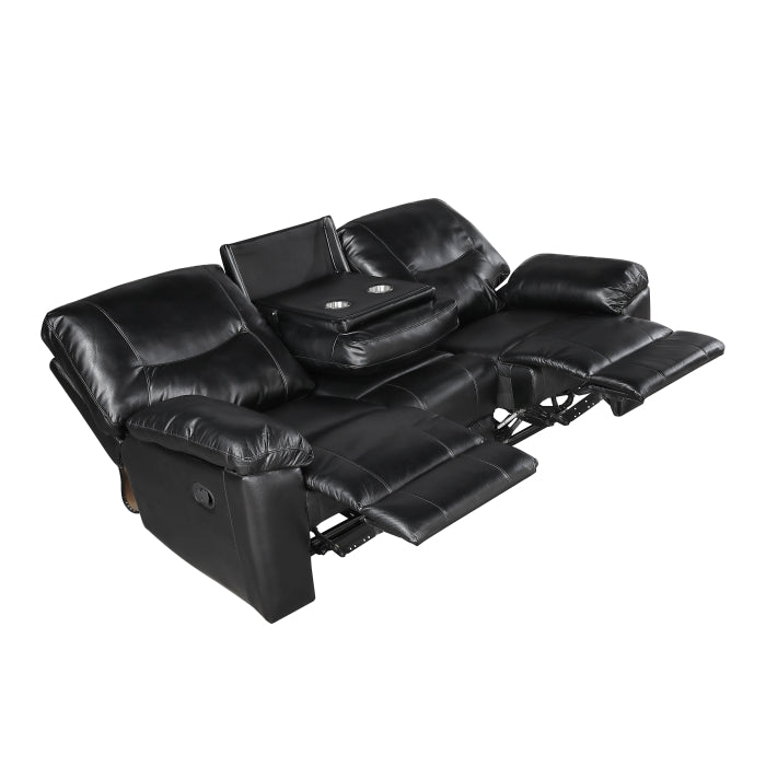 Maverick Black Double Reclining Sofa With Drop-down Cup Holders