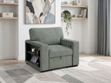 Alcove Green Chair With Pull-out Ottoman Arms With Shelves And Charging Ports