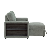 Alcove Green Chair With Pull-out Ottoman Arms With Shelves And Charging Ports