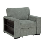 Alcove Green Chair With Pull-out Ottoman Arms With Shelves And Charging Ports
