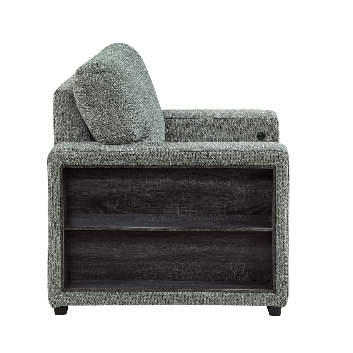 Alcove Green Chair With Pull-out Ottoman Arms With Shelves And Charging Ports