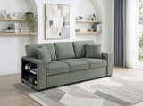 Alcove Green Sofa With Pull-out Bed Center Drop-down Cup Holders Arms With Shelves And Charging Ports