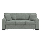 Alcove Green Sofa With Pull-out Bed Center Drop-down Cup Holders Arms With Shelves And Charging Ports
