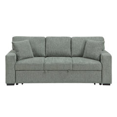 Alcove Green Sofa With Pull-out Bed Center Drop-down Cup Holders Arms With Shelves And Charging Ports