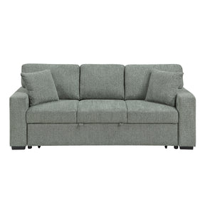 Alcove Green Sofa With Pull-out Bed Center Drop-down Cup Holders Arms With Shelves And Charging Ports