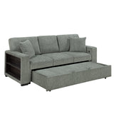 Alcove Green Sofa With Pull-out Bed Center Drop-down Cup Holders Arms With Shelves And Charging Ports
