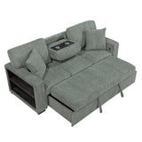 Alcove Green Sofa With Pull-out Bed Center Drop-down Cup Holders Arms With Shelves And Charging Ports