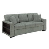 Alcove Green Sofa With Pull-out Bed Center Drop-down Cup Holders Arms With Shelves And Charging Ports