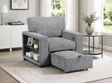 Alcove Gray Chair With Pull-out Ottoman Arms With Shelves And Charging Ports