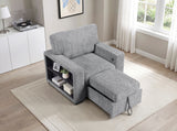 Alcove Gray Chair With Pull-out Ottoman Arms With Shelves And Charging Ports