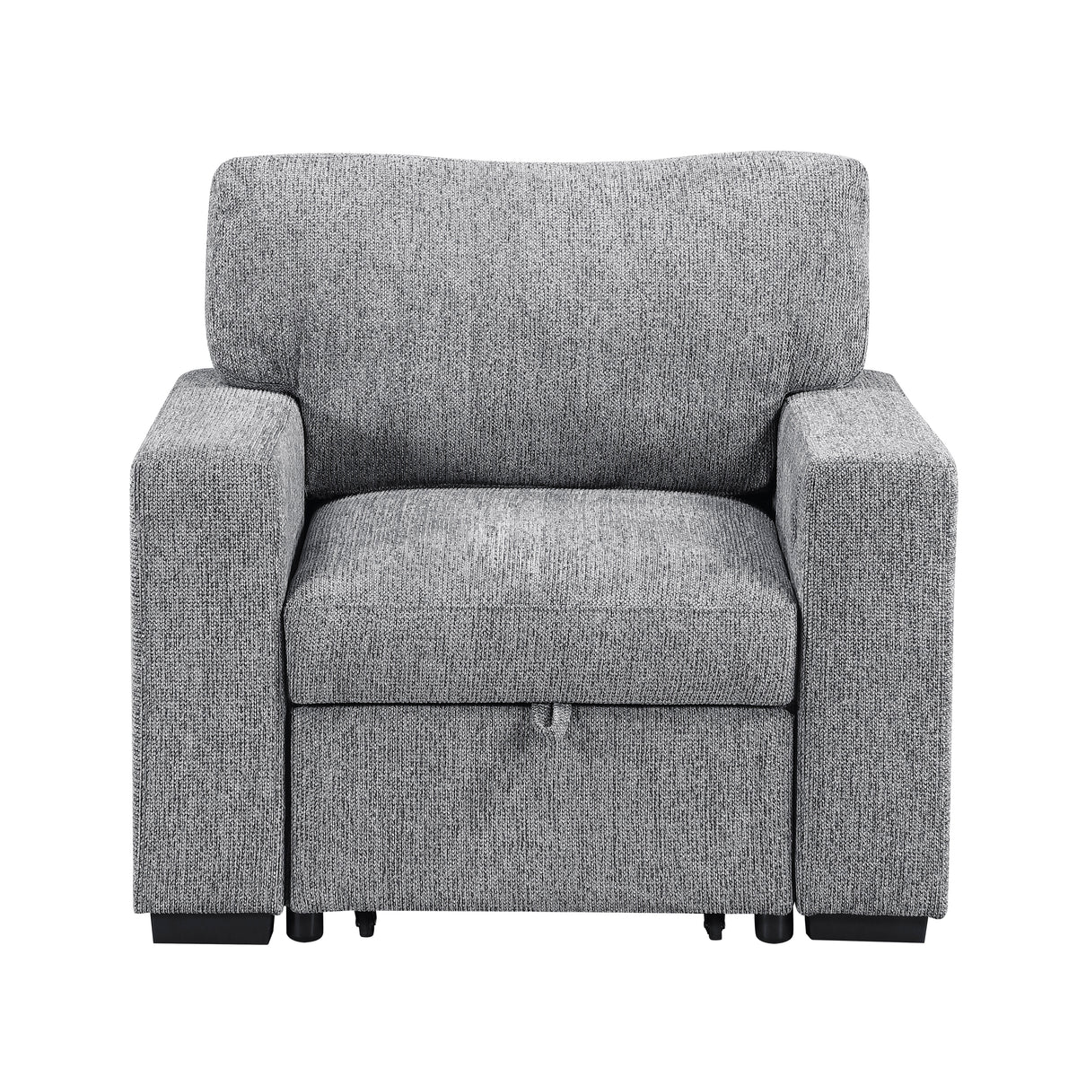 Alcove Gray Chair With Pull-out Ottoman Arms With Shelves And Charging Ports