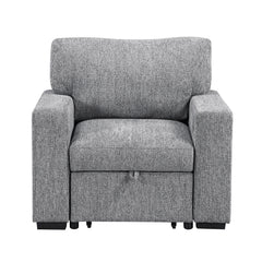 Alcove Gray Chair With Pull-out Ottoman Arms With Shelves And Charging Ports