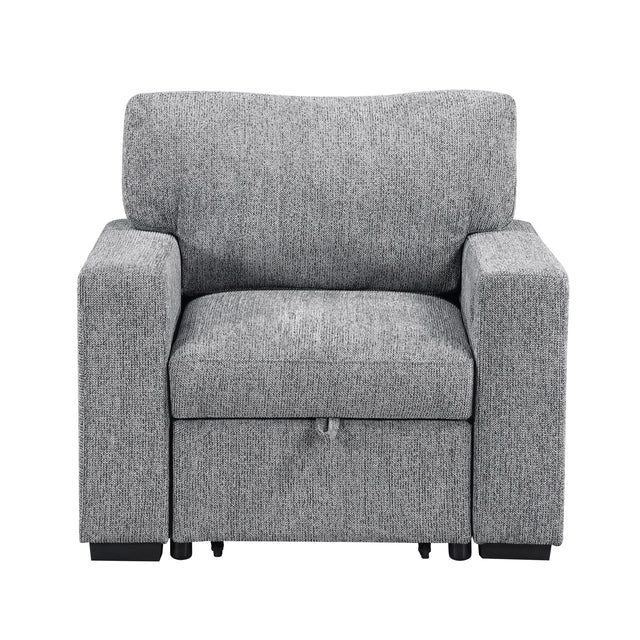 Alcove Gray Chair With Pull-out Ottoman Arms With Shelves And Charging Ports