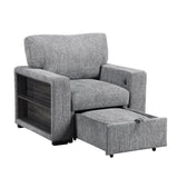 Alcove Gray Chair With Pull-out Ottoman Arms With Shelves And Charging Ports