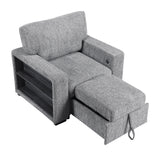 Alcove Gray Chair With Pull-out Ottoman Arms With Shelves And Charging Ports