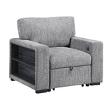 Alcove Gray Chair With Pull-out Ottoman Arms With Shelves And Charging Ports