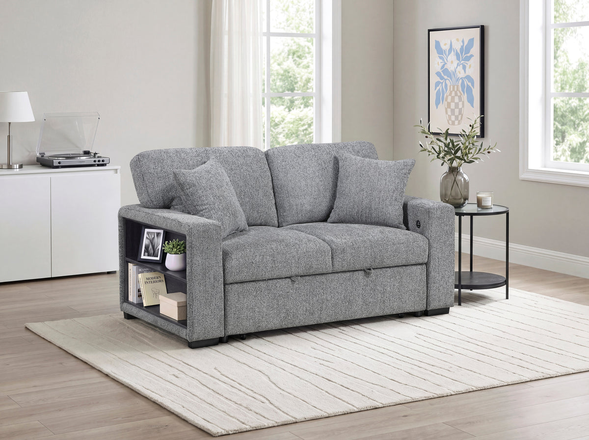 Alcove Gray Loveseat With Pull-out Bed Arms With Shelves And Charging Ports