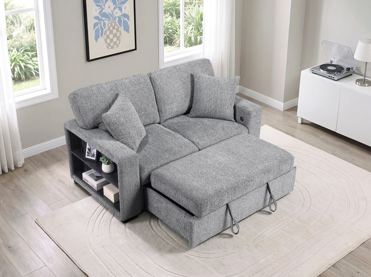 Alcove Gray Loveseat With Pull-out Bed Arms With Shelves And Charging Ports