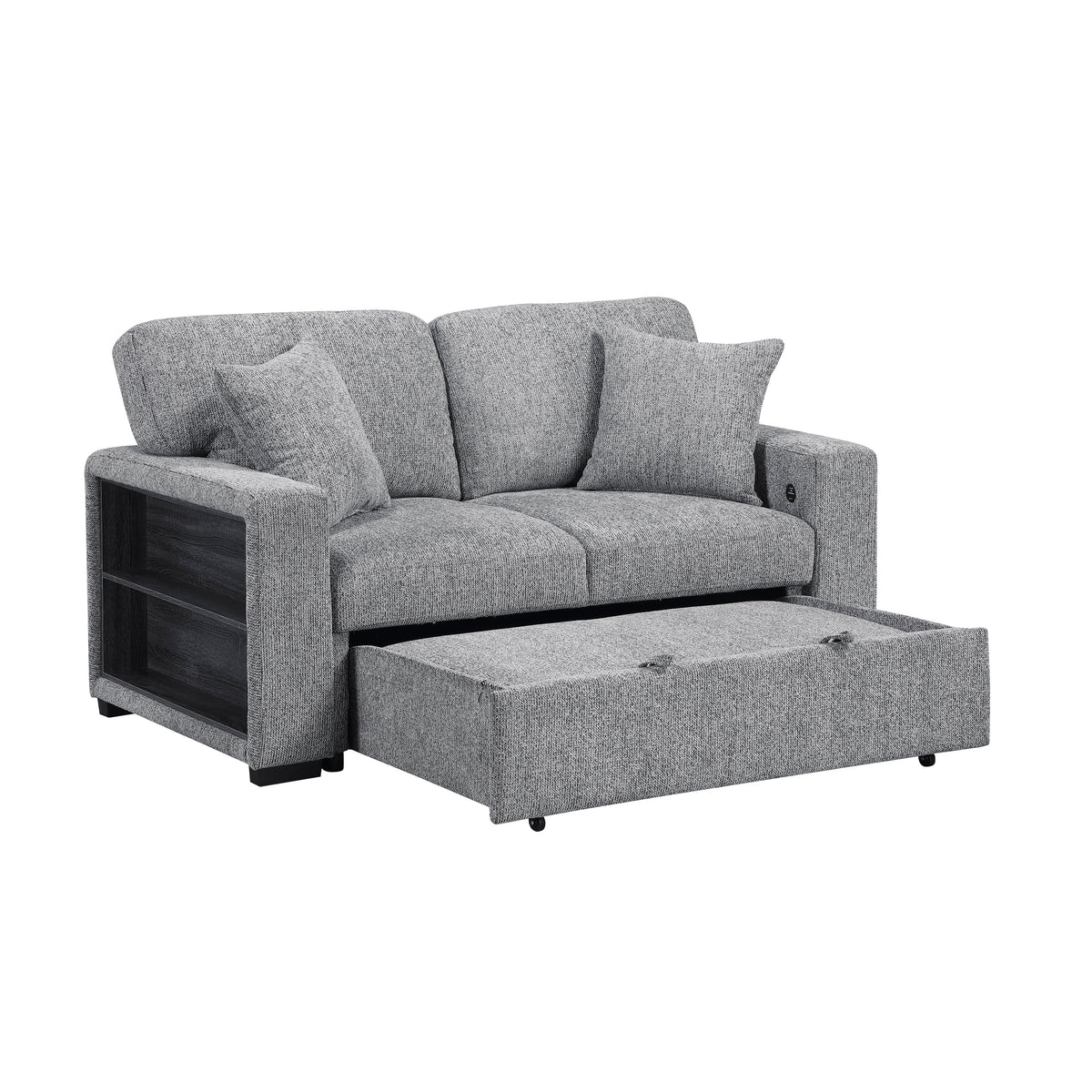 Alcove Gray Loveseat With Pull-out Bed Arms With Shelves And Charging Ports