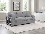 Alcove Gray Sofa With Pull-out Bed Center Drop-down Cup Holders Arms With Shelves And Charging Ports