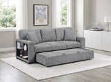 Alcove Gray Sofa With Pull-out Bed Center Drop-down Cup Holders Arms With Shelves And Charging Ports