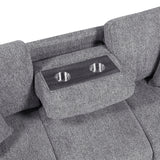 Alcove Gray Sofa With Pull-out Bed Center Drop-down Cup Holders Arms With Shelves And Charging Ports