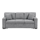 Alcove Gray Sofa With Pull-out Bed Center Drop-down Cup Holders Arms With Shelves And Charging Ports