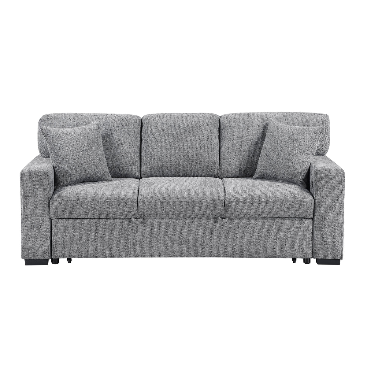 Alcove Gray Sofa With Pull-out Bed Center Drop-down Cup Holders Arms With Shelves And Charging Ports