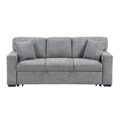 Alcove Gray Sofa With Pull-out Bed Center Drop-down Cup Holders Arms With Shelves And Charging Ports
