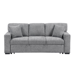 Alcove Gray Sofa With Pull-out Bed Center Drop-down Cup Holders Arms With Shelves And Charging Ports