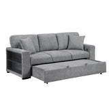 Alcove Gray Sofa With Pull-out Bed Center Drop-down Cup Holders Arms With Shelves And Charging Ports