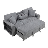 Alcove Gray Sofa With Pull-out Bed Center Drop-down Cup Holders Arms With Shelves And Charging Ports