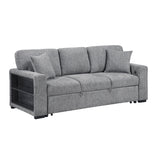 Alcove Gray Sofa With Pull-out Bed Center Drop-down Cup Holders Arms With Shelves And Charging Ports