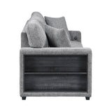Alcove Gray Sofa With Pull-out Bed Center Drop-down Cup Holders Arms With Shelves And Charging Ports