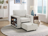 Alcove Silver Chair With Pull-out Ottoman Arms With Shelves And Charging Ports