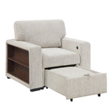 Alcove Silver Chair With Pull-out Ottoman Arms With Shelves And Charging Ports