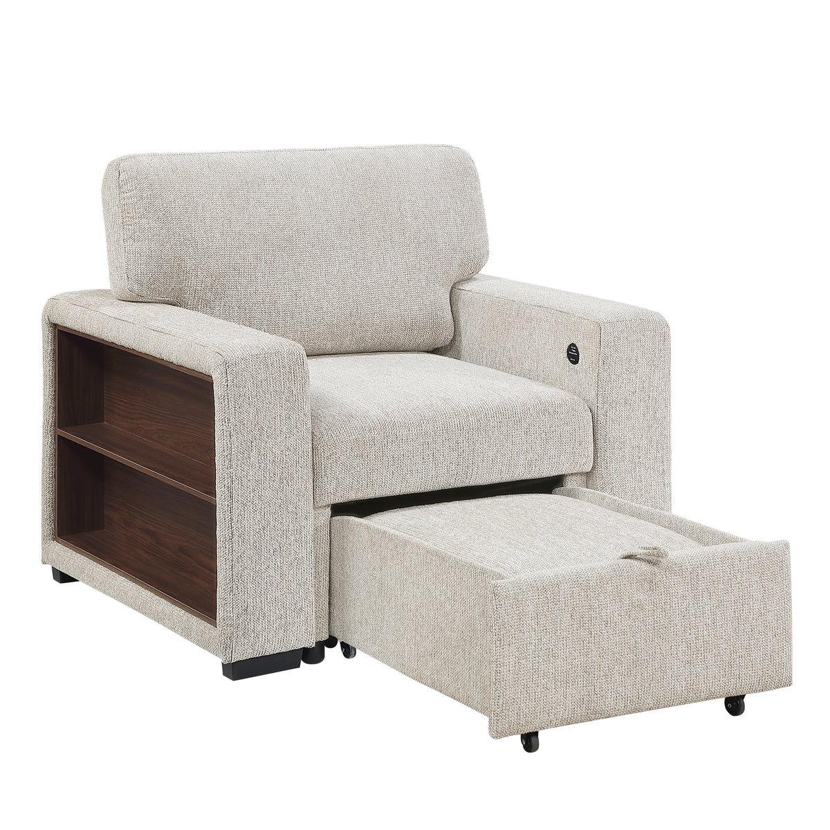 Alcove Silver Chair With Pull-out Ottoman Arms With Shelves And Charging Ports