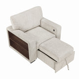 Alcove Silver Chair With Pull-out Ottoman Arms With Shelves And Charging Ports